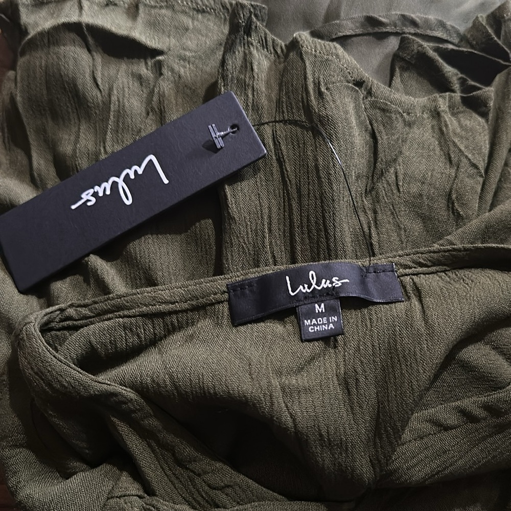 Lulu's Olive Green V-Neck Wrap Short Dress - Picture 7 of 8
